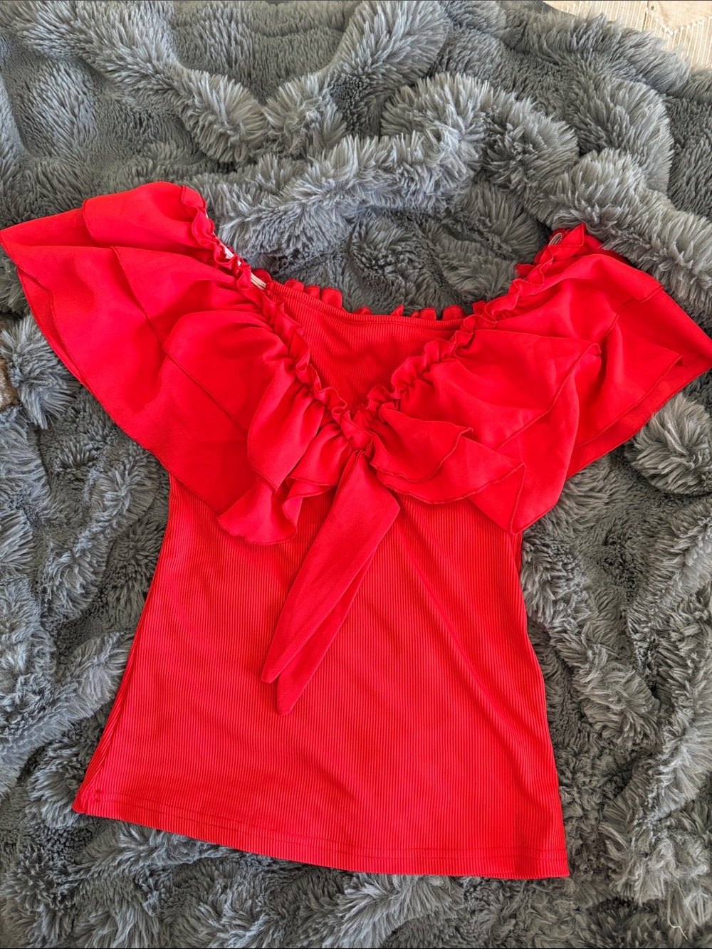 Red Ruffle Off-Shoulder Women's Top